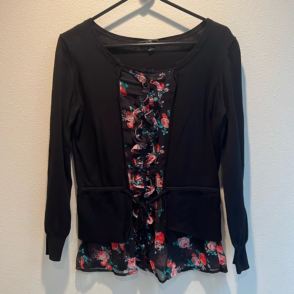 AGB Cardigan With Floral Blouse